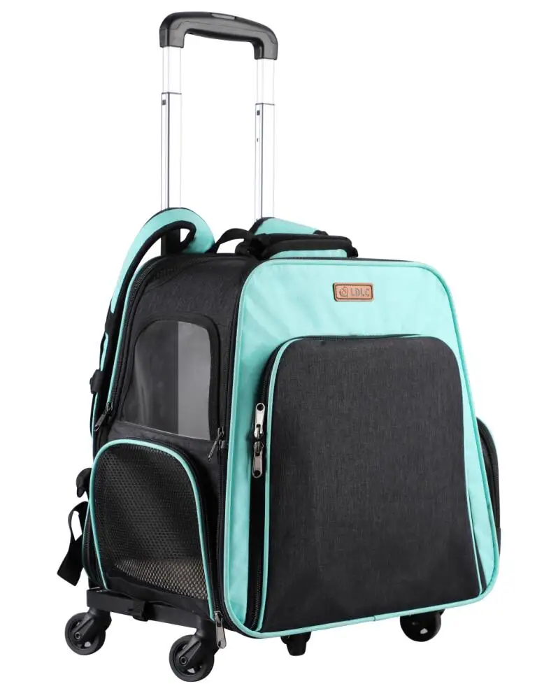 
big volume luxury expandable dog cat backpack wheeled trolley pet carrier with detachable trolley 
