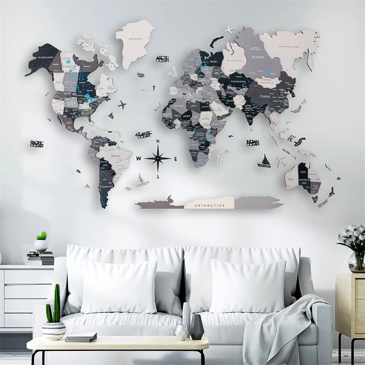 Factory Wholesale  For Home World Map Wall Decor Wooden 3D Decoration