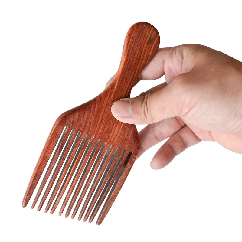 New Arrival Natural Sandalwood Wide Tooth Afro Pick For Black Hair Beard Comb