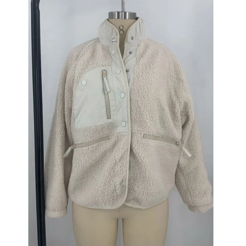 Wholesale Front Zipper Pocket Monogrammed Hiking Mountain Sherpa Jacket Vintage Girls 90s Deep Pile Fleece Jacket