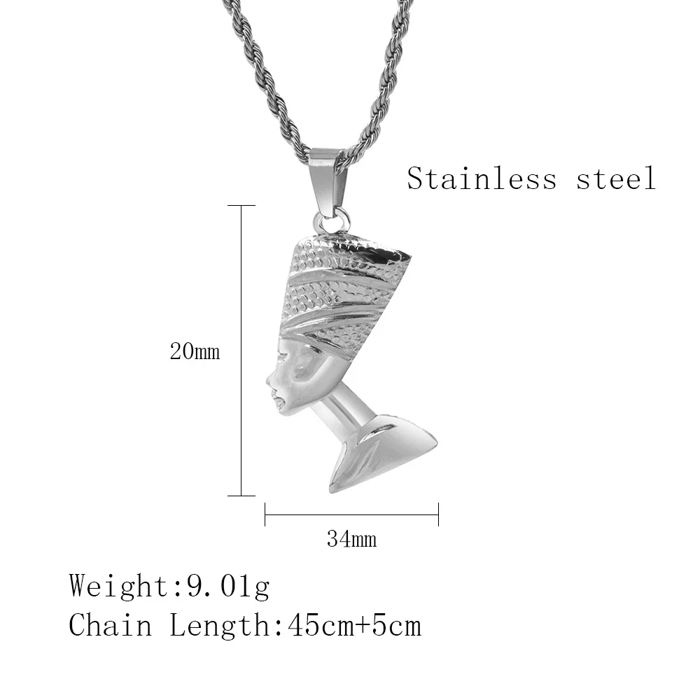 SSeeSY custom fashion jewelry stainless steel head pendant of queen Nefertiti of ancient Egypt necklace for men women