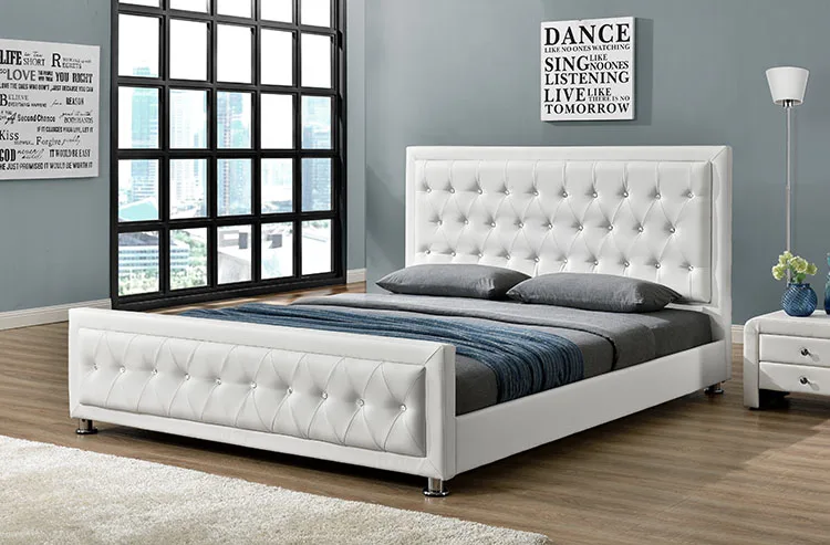 Willsoon  classical sleigh bed with button Design PU synthetic leather Double Upholstered Bed Frame for home use wholesales bed