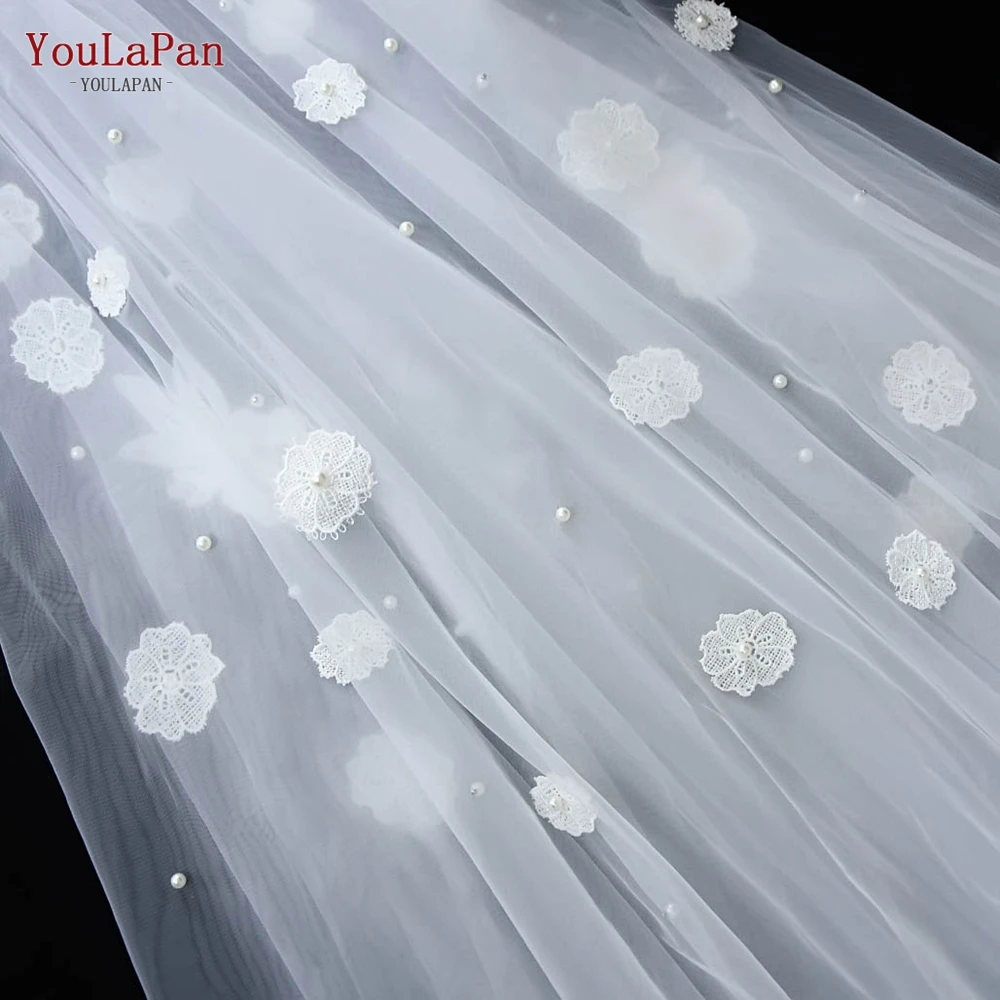  YouLaPan V61Fabric Цветочная мягкая Свадебная двухслойная кружевная жемчужная вуаль белые свадебные аксессуары длиной 2