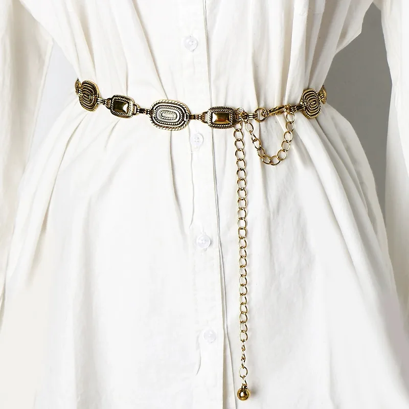 Retro fashion ladies decorative chain belt bronze antique silver metal waist chain