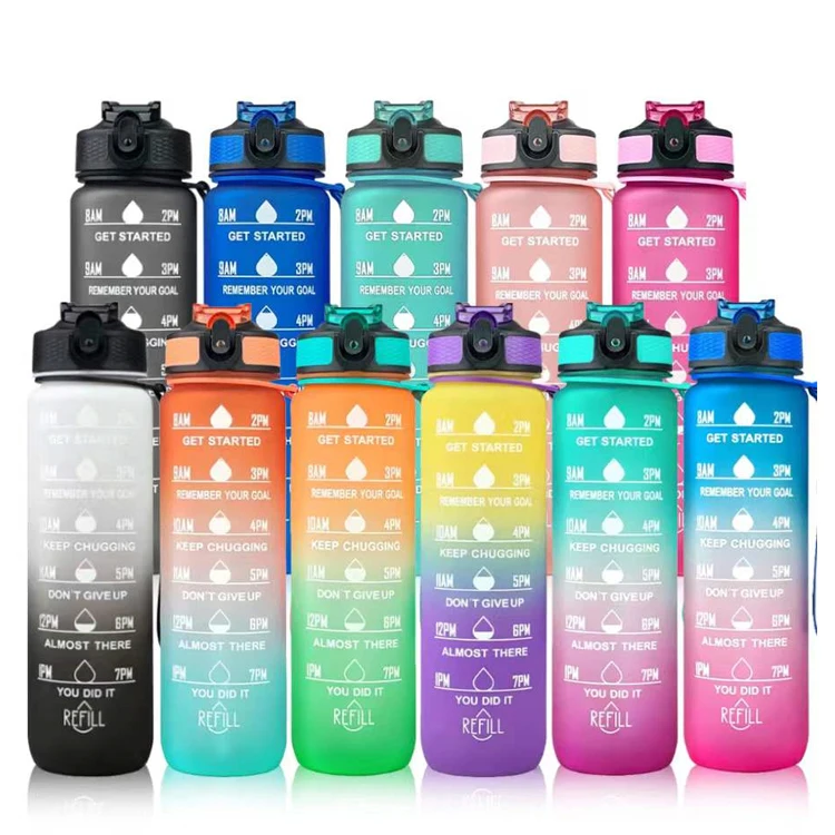GXP Amazon Hot Sale Gradient Color Thermos Durable Tritan Motivational Plastic Sports Water Bottle