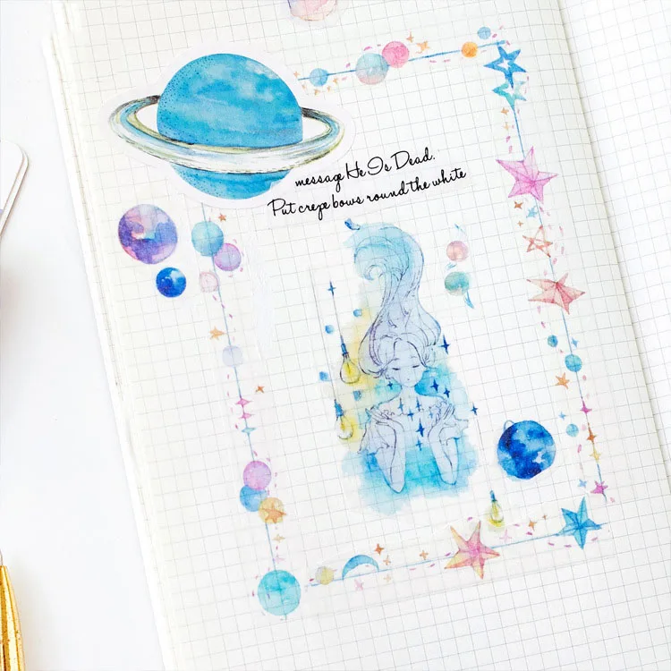 Wholesale Cute Scrapbooking Journal Stationery Diary Paper Mini Cute Decorative Space Planets Sticker
