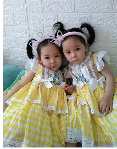 PHB 11704 yellow color cute bunny design children girls dress clothing in spain