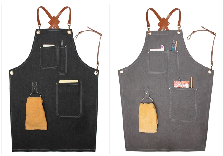 High Quality Black Nail Tech Workshop Garden Apron Cosmetologist Hairdresser Denim Apron