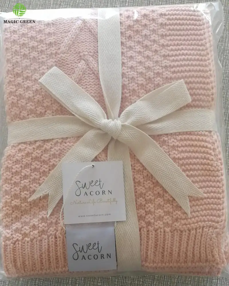 GOTS certificate zero defect 100% organic cotton cable knitted wrap baby throw blanket