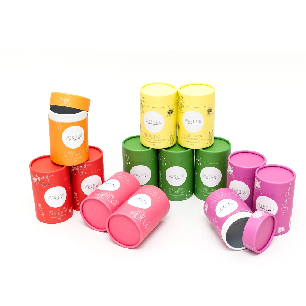 Eco-friendly Recycled Luxury Colorful Leaf Tea/Shampoo/Perfume/Cosmetic Cardboard Paper Tube Packaging Bath Bomb Packaging