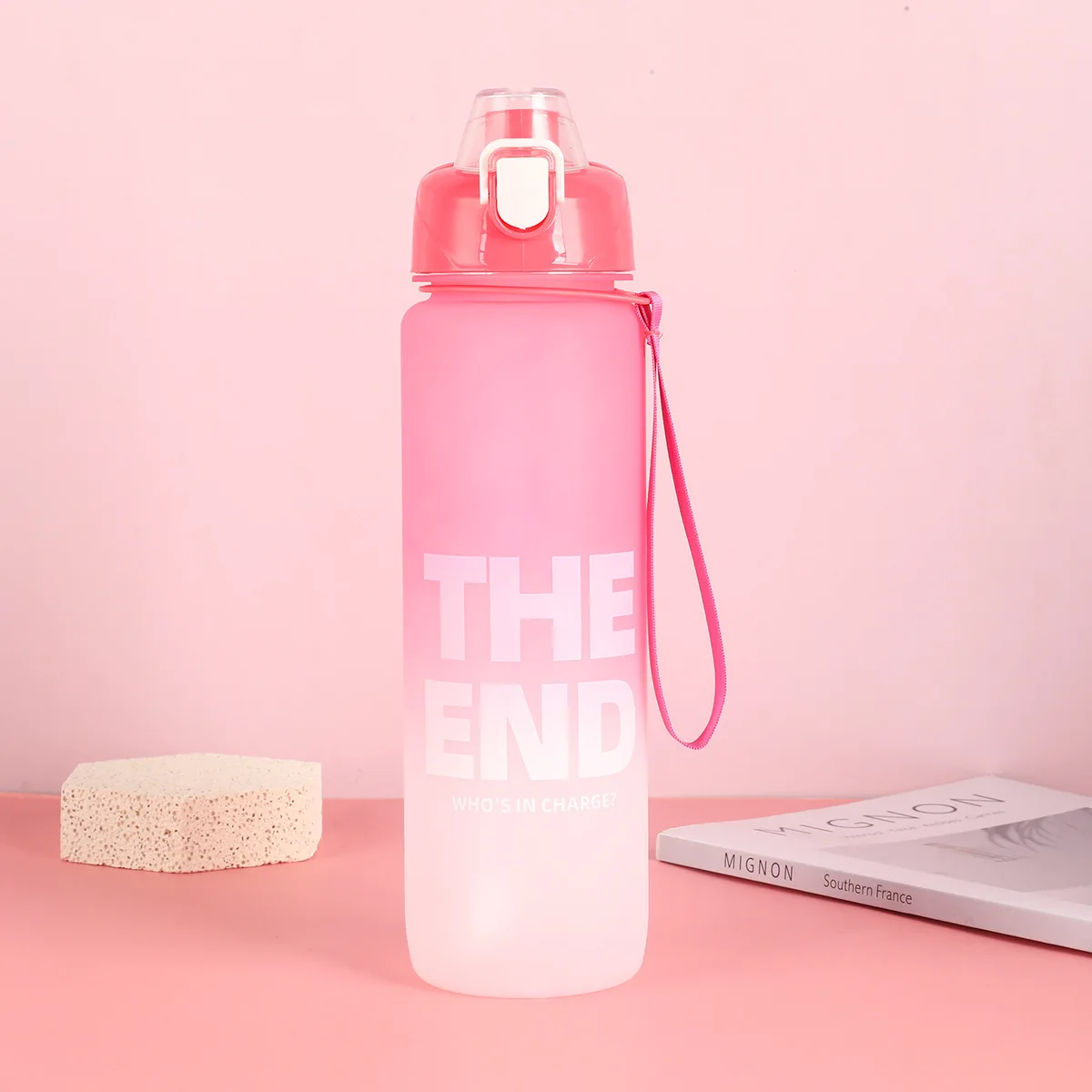 1000Ml Plastic Gradient Color With Rope Handle Outdoor Portable For Students Drink Eco Friendly Pc Water Bottle Frosted Cup
