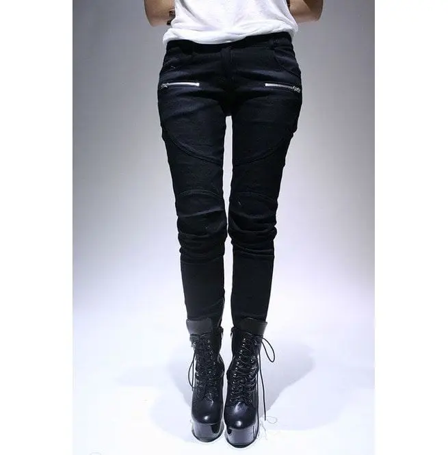 
whole sale rate customized Punk Rocker Biker Armor Insert Cigarette Skinny Ankle Stretch Denim in high quality 