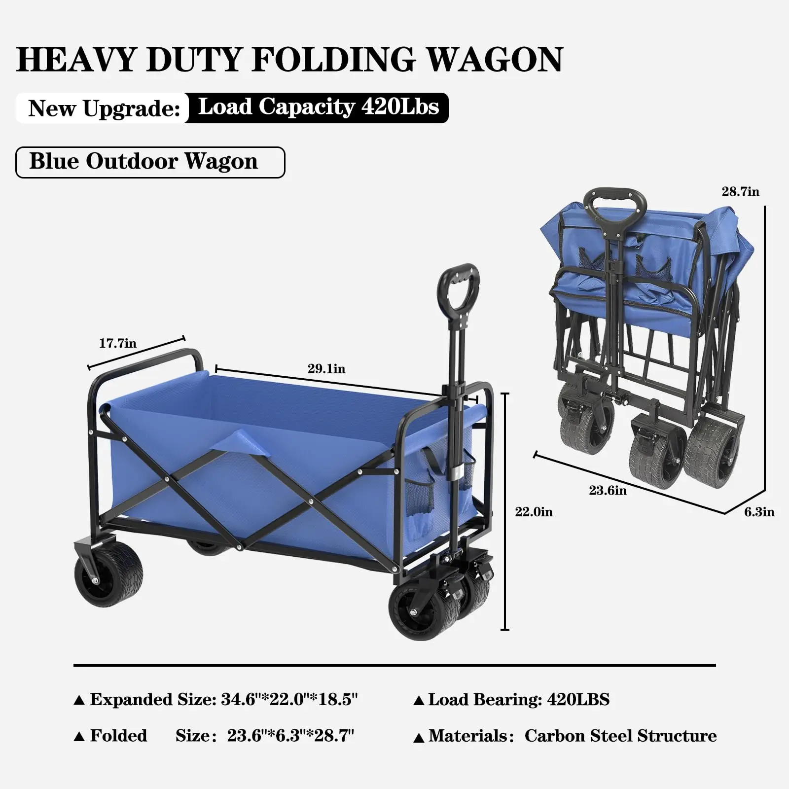 Heavy Duty Outdoor Collapsible Portable Big Capacity Folding Camping Transport Beach Trolley Luggage Wagon Cart With Wheel
