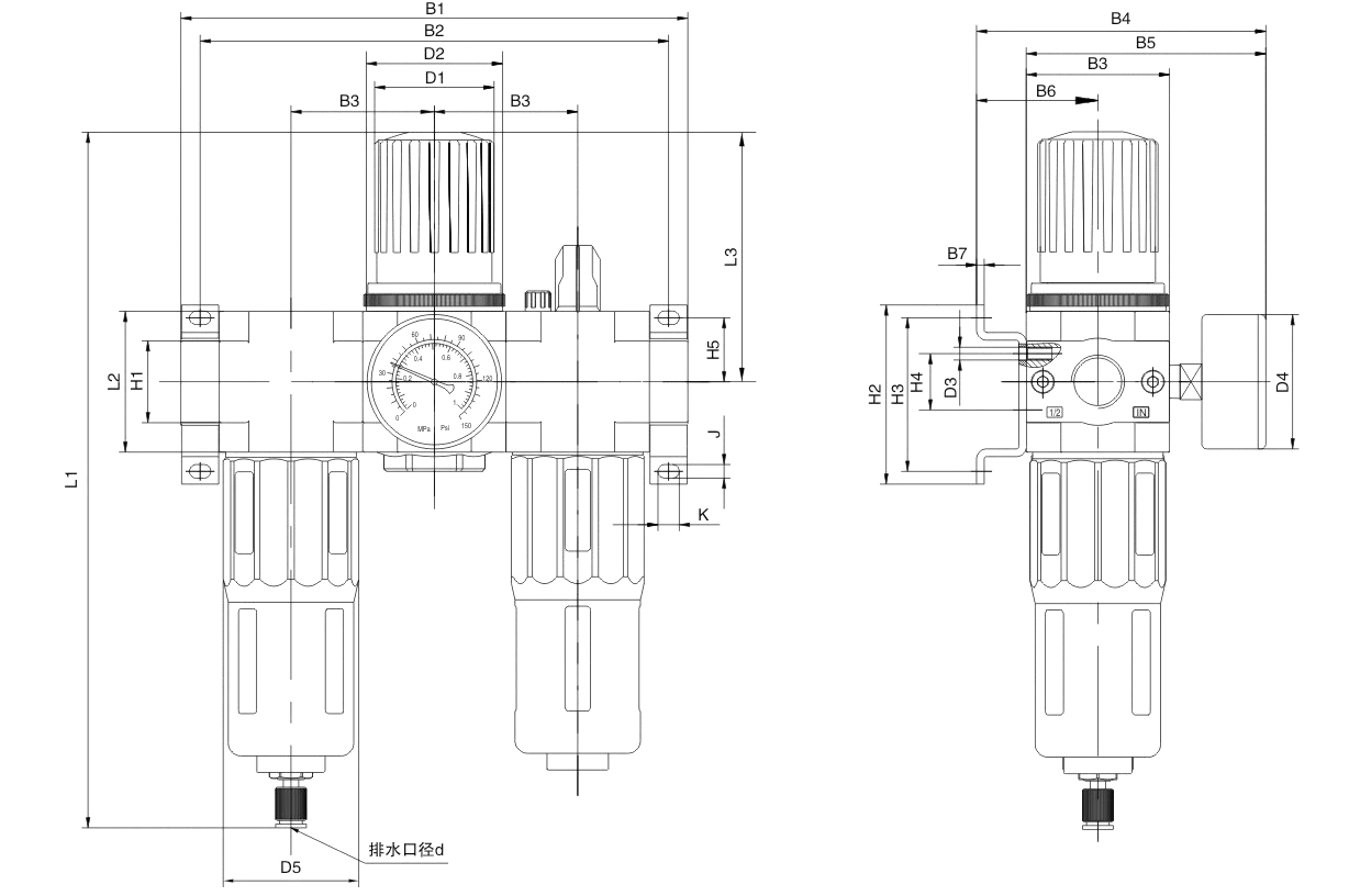 XMC HLC30-03 G3/8' inch pneumatic parts service units FRC midi metal design compressed air filter regulator lubricator