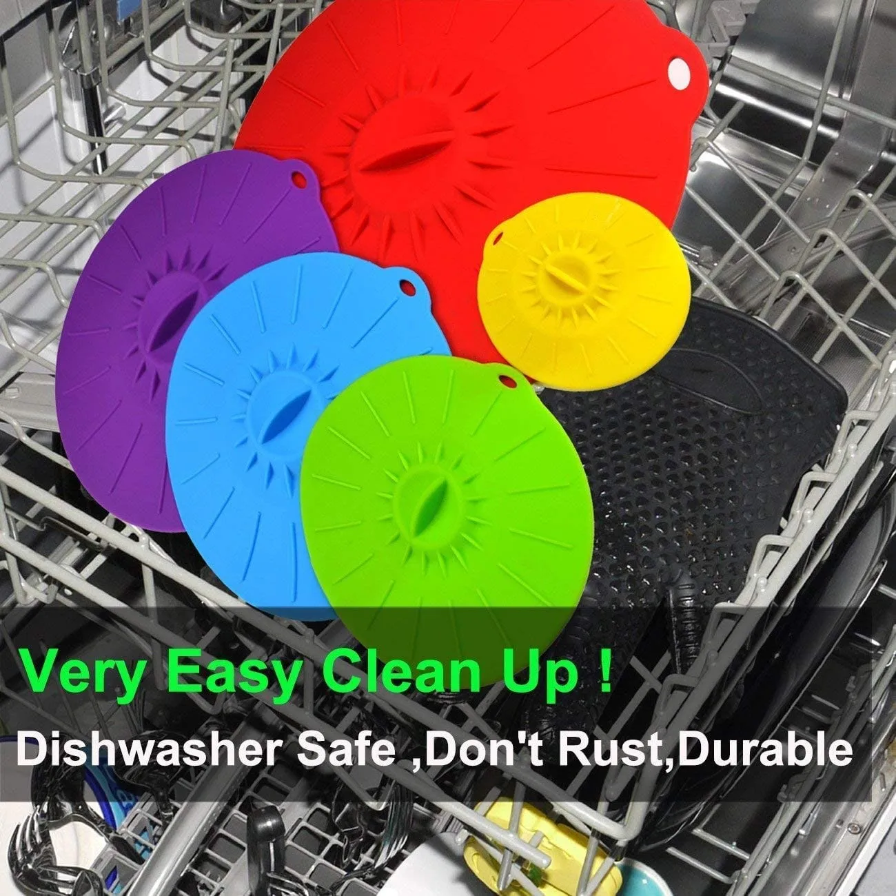 Elegant Live Set of 5 Heat Resistant Microwave Cover - Various Sizes Silicone lids for Bowls Plate Pots