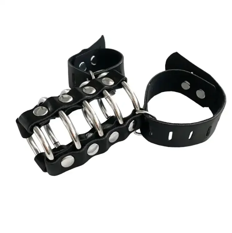 Sm Sex Product Steel Ring Penile Chastity Ring Dermis Leather Sleeve For Male With Copper Locks Bondage