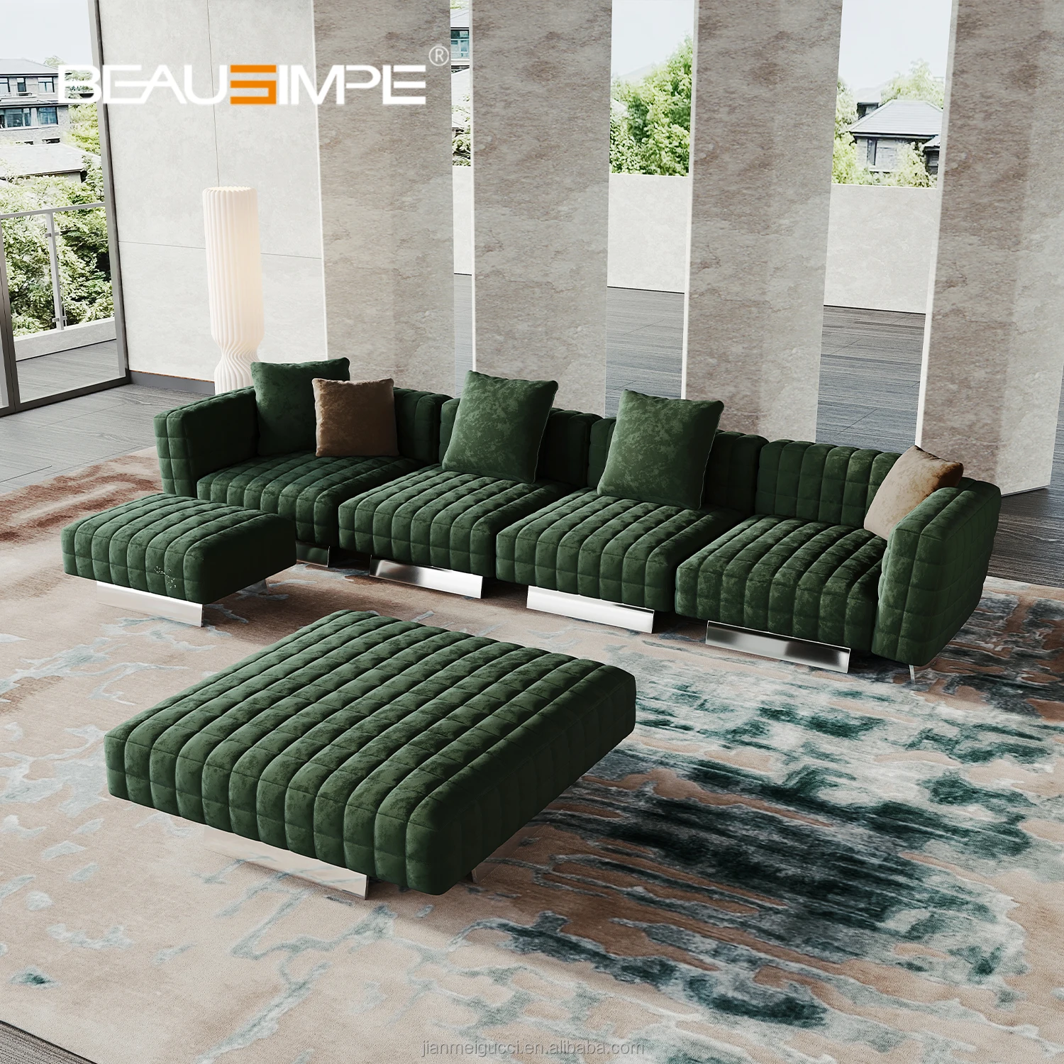 Luxury Multifunctional U-Shaped Sofa SetNubuck leather Corner Sofa With  Modern Design Living Room Furniture 7 Seater Sofa
