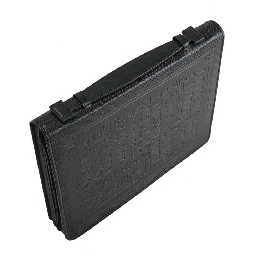 High Quality Pu Leather Personalized Fully Embossed Custom Bible Cover Black Minimalist Bible Cover With Zipper