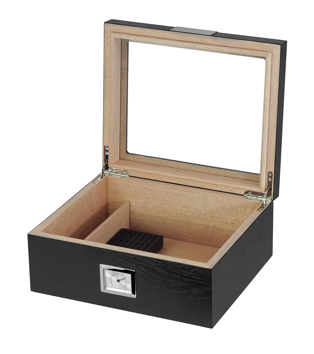 Handmade 25 CT Black Wooden Cigar Case Display Humidor With Top Clear Glass Window