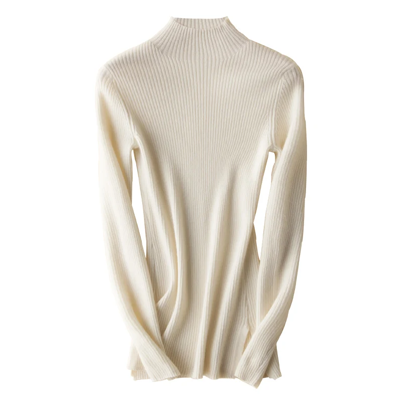 2022 Fashion Ladies Long Sleeve Slim Women Half Turtleneck 100% Pure Merino Wool Sweater