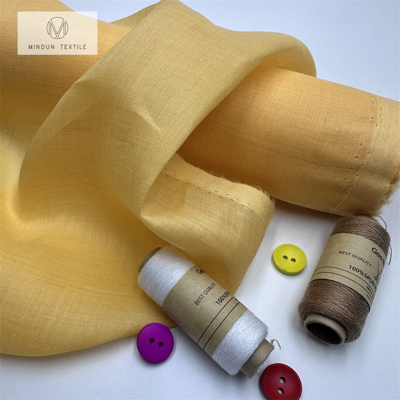 Mindun 60gsm Solid Color Plain Dyed 100 Ramie Wrinkled Yarn Fabric For Pants Blouses