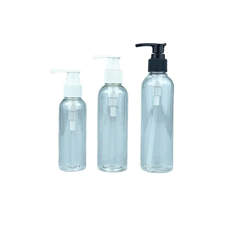 Low Price High Quality 100ml 120ml 200ml Cosmetics Sub-bottle Transparent Plastic Press Pump Bottle  Pet Shampoo Bath Gel Bottle