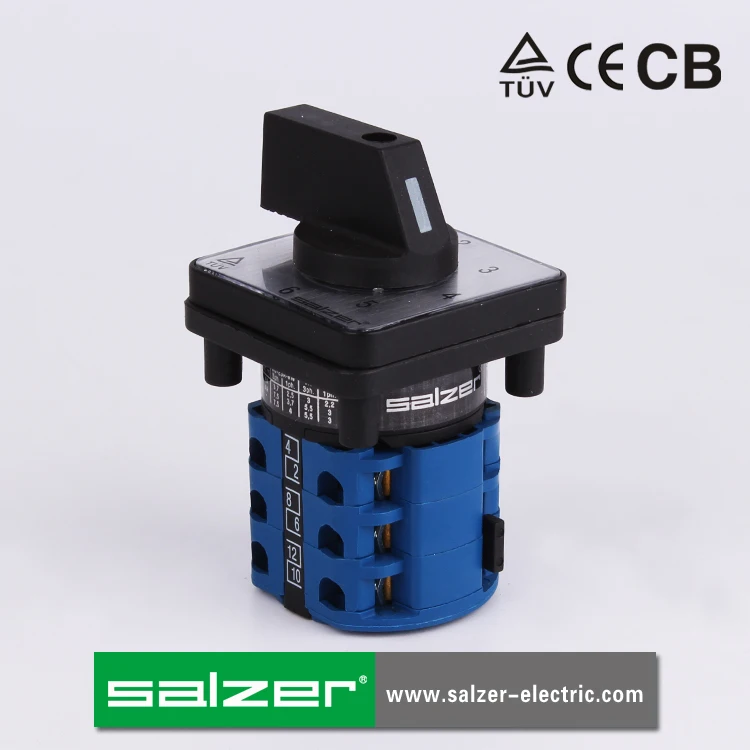 Salzer SA16 16Amp 0-1-2-3-4-5-6 Multi-step Cam Switch rotary switch Silver face plate 48x48mm  (TUV,CE and CB Approved)