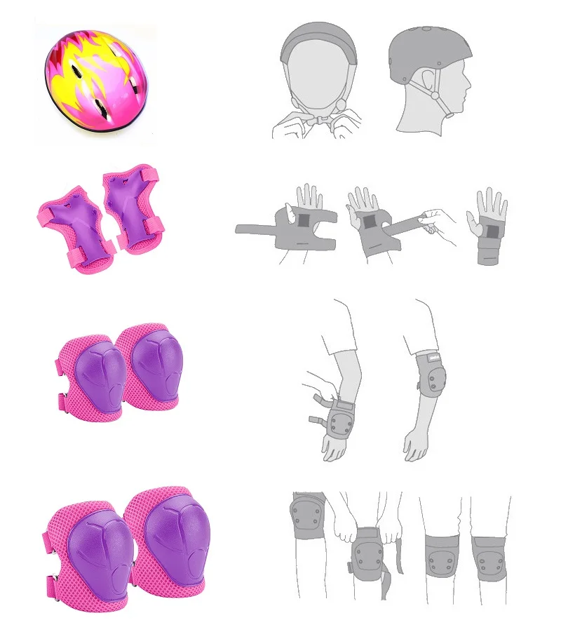 Roller Skate Scooter Helmets Safety Hat Accessories Skating Set Knee Elbow Wrist Pads for Boys And Girls