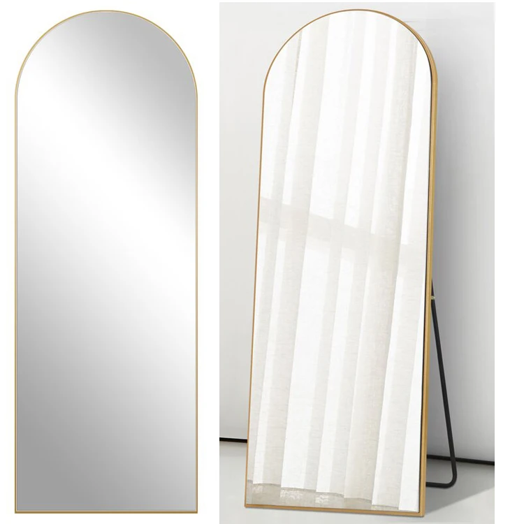 Light Luxury Arched Full-Length Mirror Black Silver Golden Bedroom Fitting Mirrors