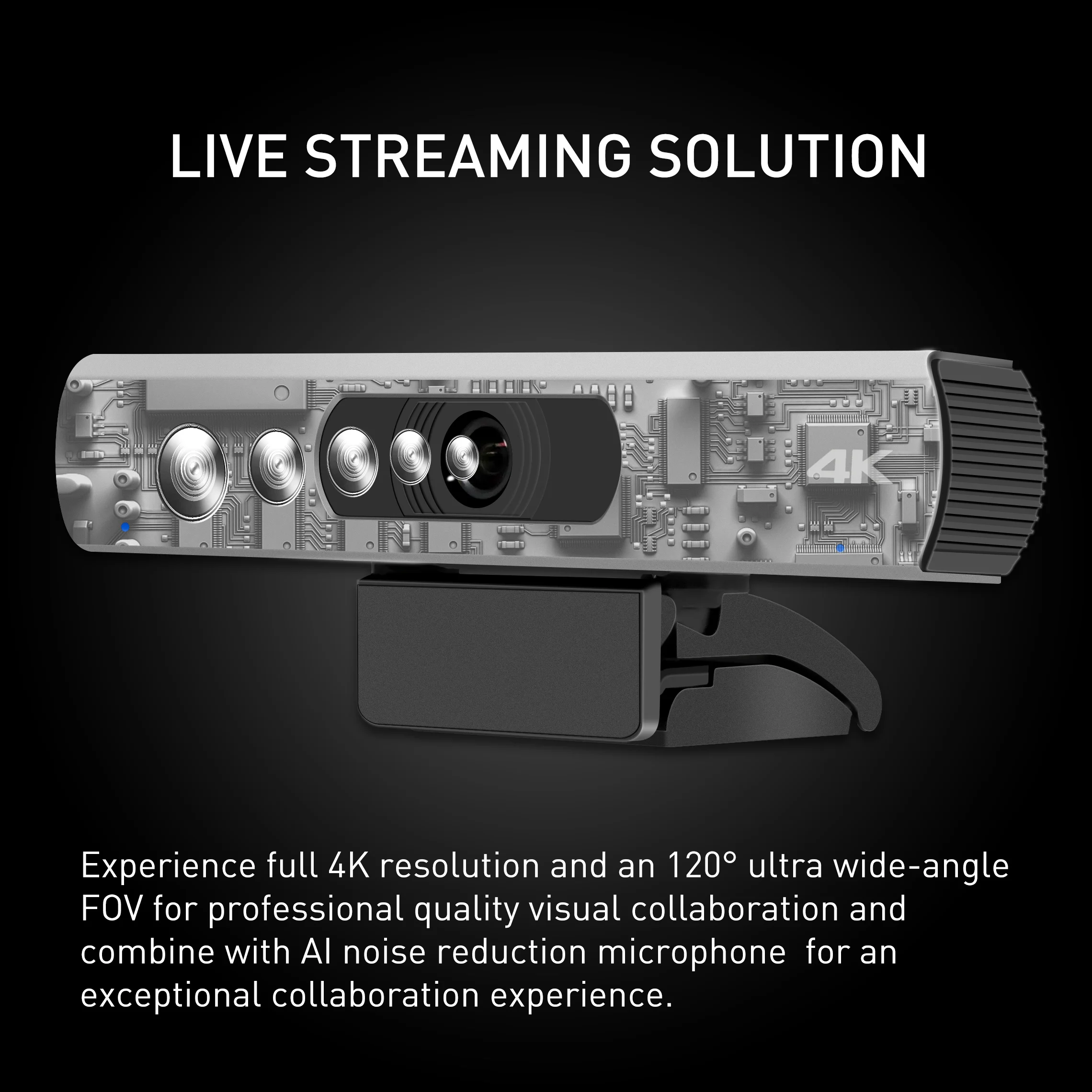Rocware Premium video conference system 120 degree auto framing live streaming 4K Ultra HD Camera with Mic