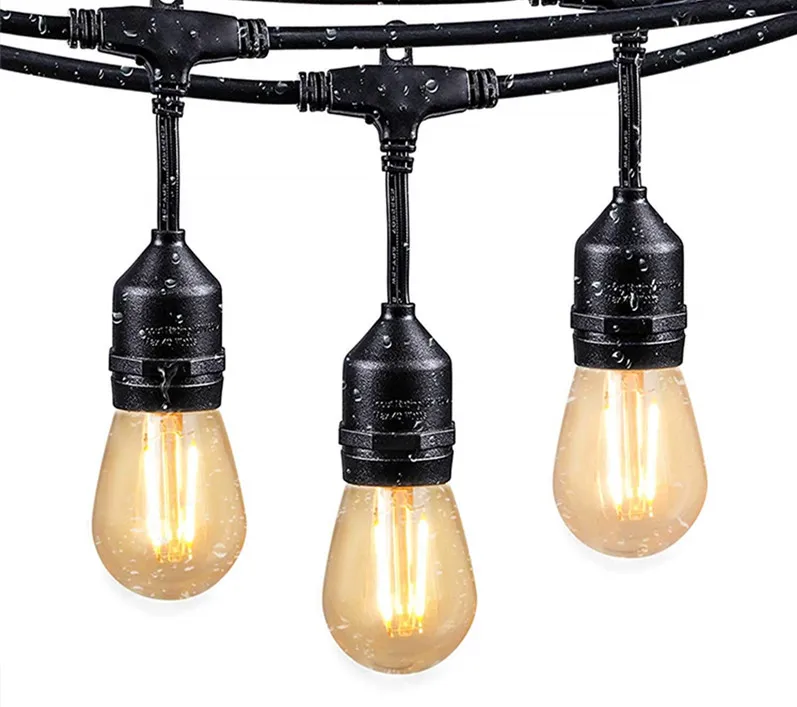 Outdoor String Lights 48 FT S 14 LED Patio with 15 Bulbs UL Listed Weatherproof Connectable Hanging