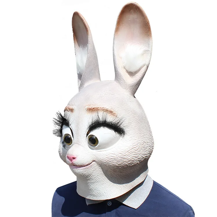 New Wholesale White Rabbit Bunny Head Mask Latex Full Head Animal Rabbit Mask Halloween Party Fancy Dress Carnival Masks