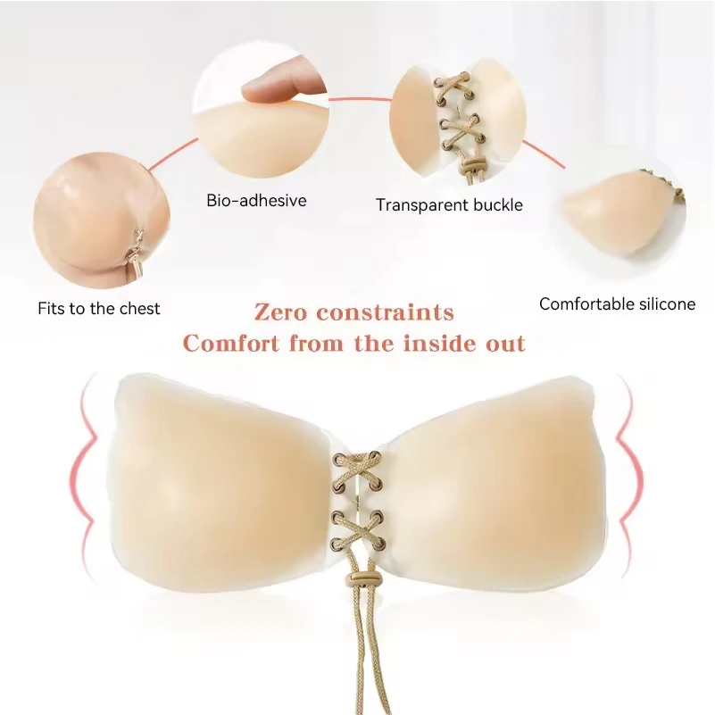 Chest silicone breathable sports underwear wings push-ups  self-adhesive bras breast patches  pull-out wings poly invisible bras