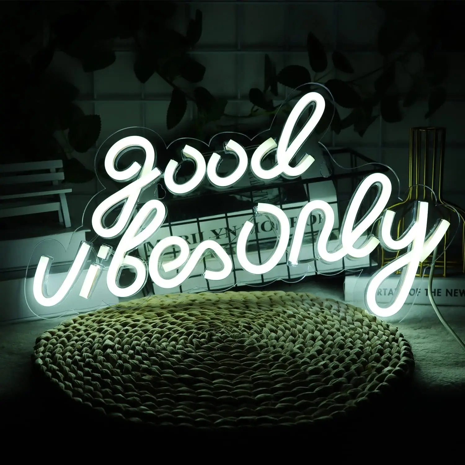 Weicao Good Vibes Only Neon Sign Logo Dimmable 5V USB Acrylic GoodVibes Lights Led Signs for Bedroom Living Room Beer Bar