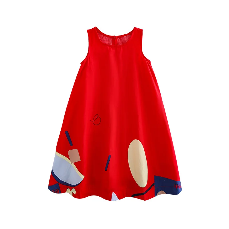 2022 Fashion Kids Circle Printed Sweet Loose Dress Children Girls Korean Summer Sleeveless Hot Sale A-line Casual Dress