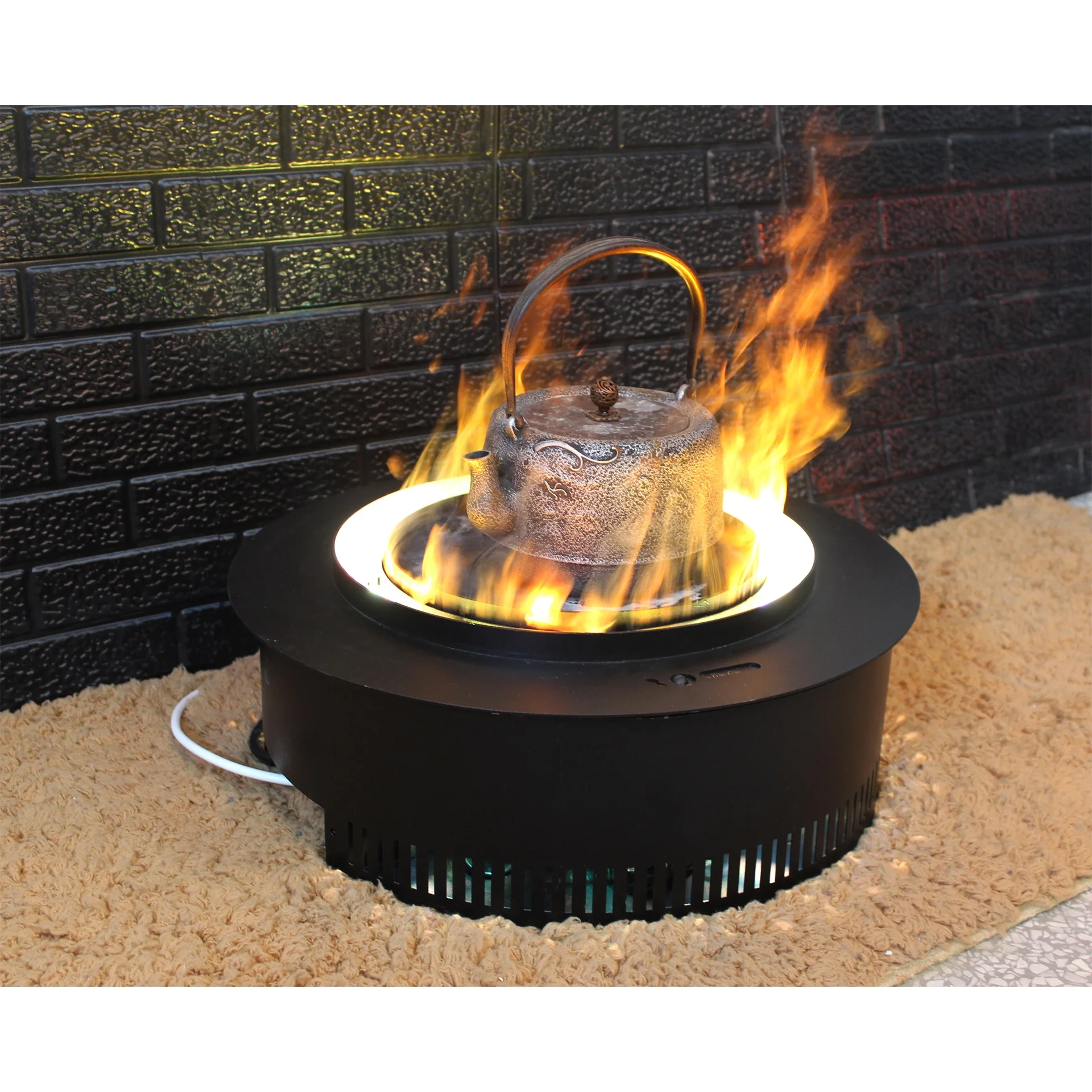 58CM Diameter Water Vapor Electric Fireplace Fire Bowl Steam Flame Effect Round Shape Water Fire Decoration Column Shape