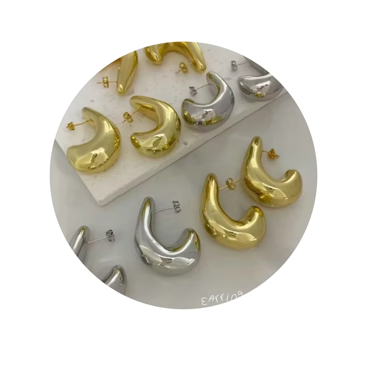 Ins Jewelry C Shape Chunky Hoop Earrings Huggie Half Circle Stud Earrings for Women