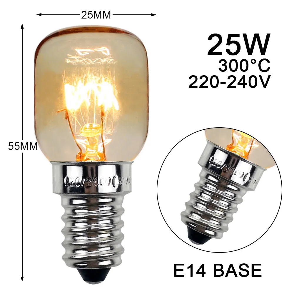 Retro Light Bulb E14 Lamp Bulb SES 300 Celsius 25W T25 Oven Cooker Bulb Toaster Lamp Lighting Warm White AC 220-240V