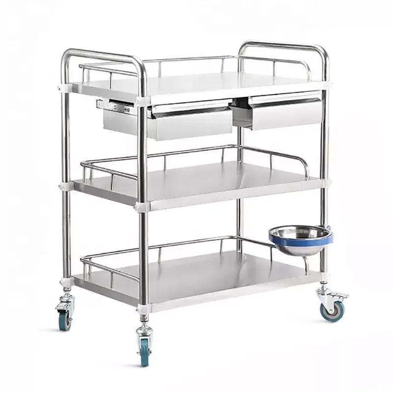Most Popular Medical Stainless Steel Cart Trolley Hospital Trolleys with Triple Drawer