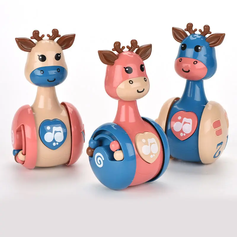 Popular Educational Cartoon Rattle Cute Deer Tumbler Toy Cute Deer Tumbler Nodding Rock Tumbler Doll Good Sale Baby Toys