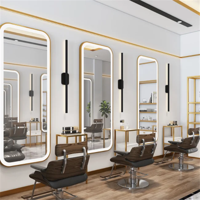 Big Rectangle Led Salon Mirror Station Beauty Hair Wall Mounted Mirrors