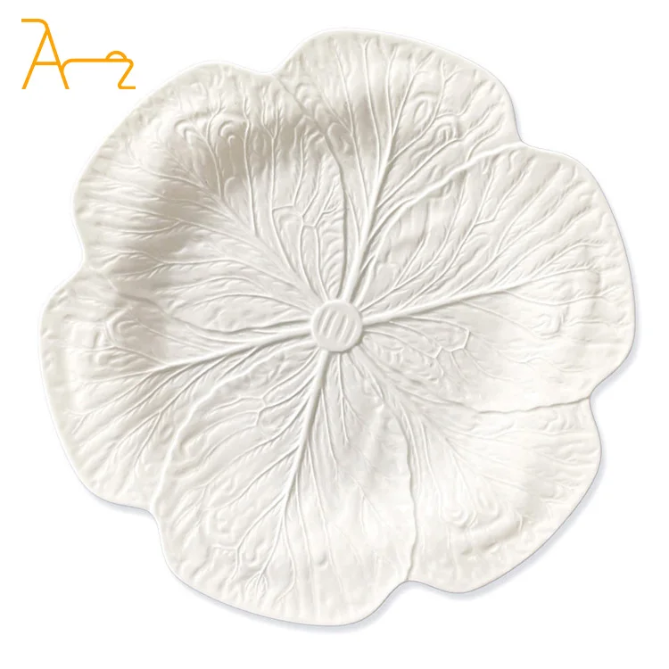Factory wholesale white cabbage design ceramic tableware with embossed for wedding in high-end restaurant