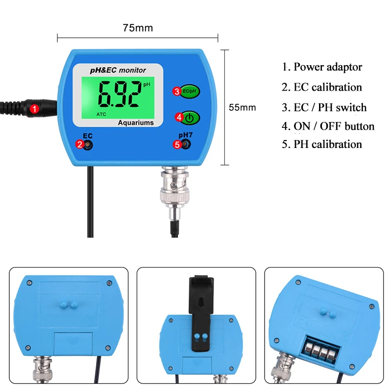 
Professional Multi-parameter Water Quality Monitor Online PH EC Tester Acidometer 2 in 1 PH EC Meter for Aquarium Hydroponics 