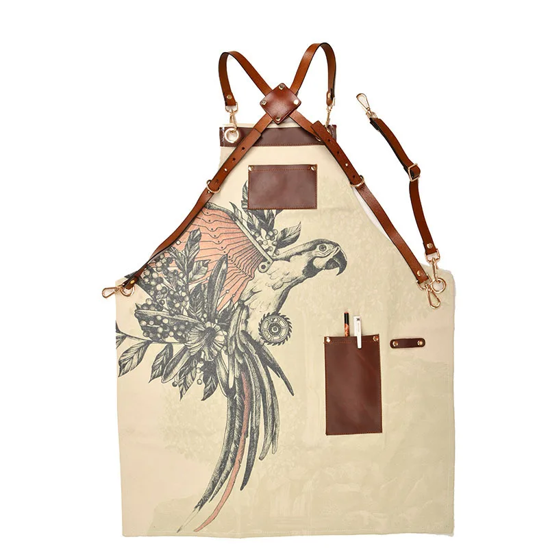 Canvas digital print apron cross waiter fashion coffee shop work heat transfer apron