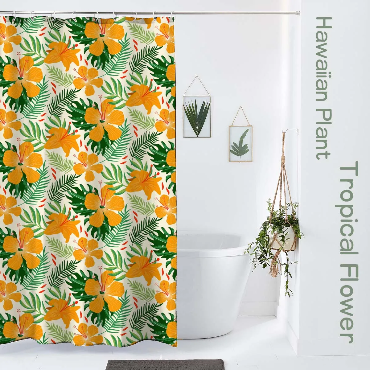 Hot selling high quality hotel custom shower curtain print Hibiscus mutabilis luxury bath curtain With Hooks