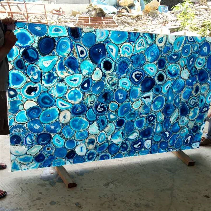 GOLDTOP Semiprecious Stone Slabs Composite Blue Agate Slab