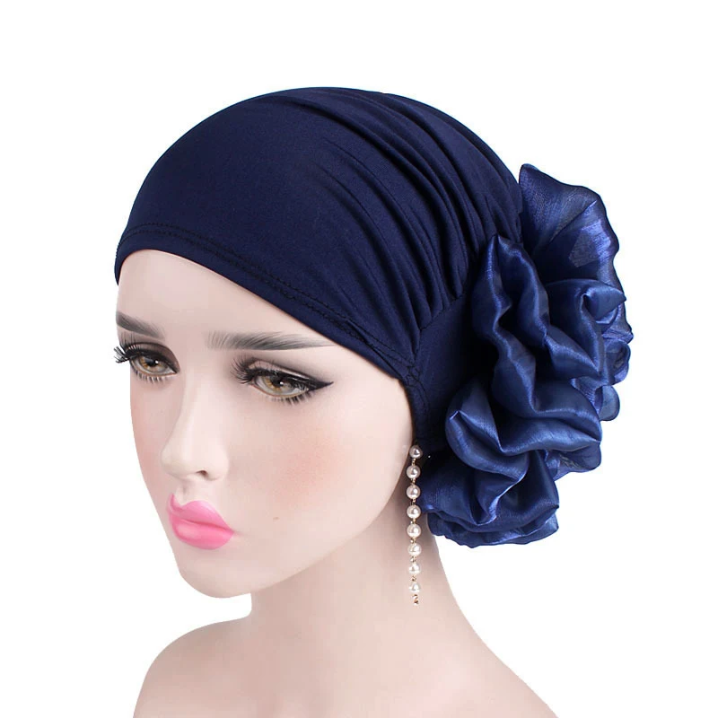 woman plain headwrap big flower bonnets turbans muslim head turban cap hijab fancy head wrap beanie sale for ladys