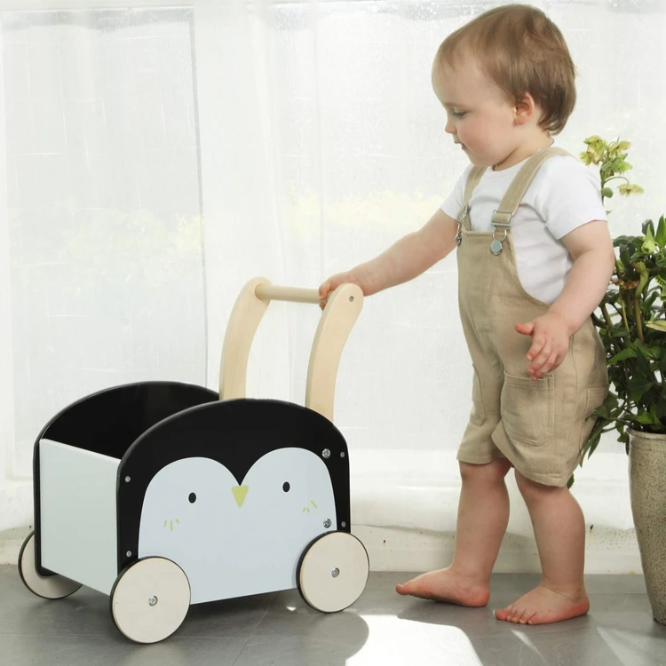 Children 2-in-1 Baby Learning Walker Wooden Strollers Doll Pram Baby Walker Wooden Push Learning Walker