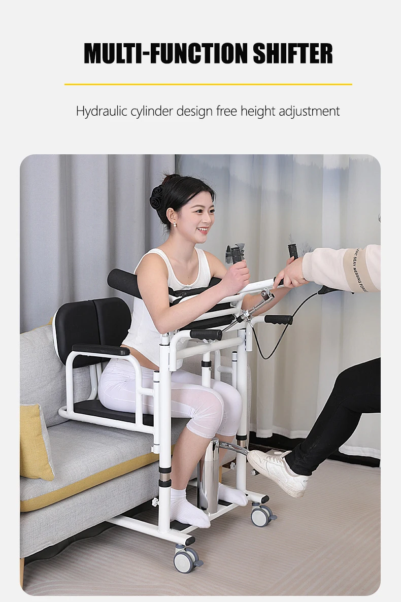 Multi-Functional Hydraulic Mobile Bedside Shifter Elderly Care Toilet Assisted With Wheel Seat Belt Disable Transfer Wheelchair