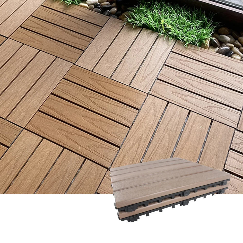 Garden Flooring Diy Tiles Deep Embossed Grid Wood Wpc Deck Tiles